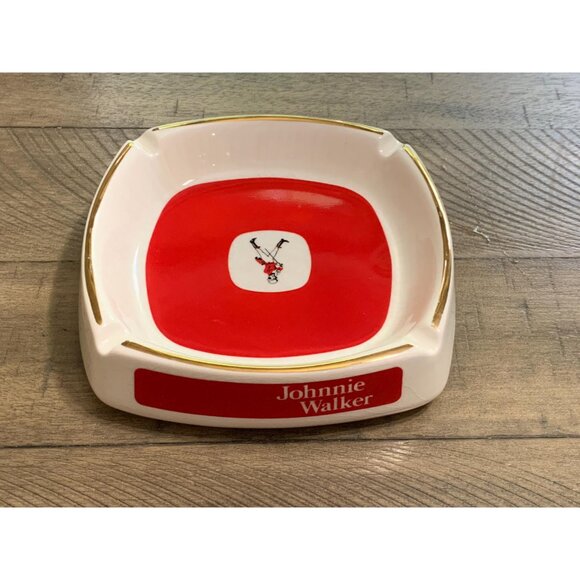 Johnnie Walker Ashtray Gold Trim Red & White Born 1820 Still Going Strong - Picture 4 of 7